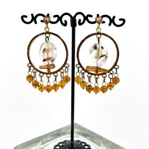 NWT - Charming Charlie - BOHO Vibes Brown & Amber Beaded Chandelier Earrings